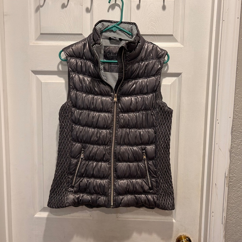 Calvin‎ Klein Performance Womens Vest Puffer Down Quilted Silver Large Pockets